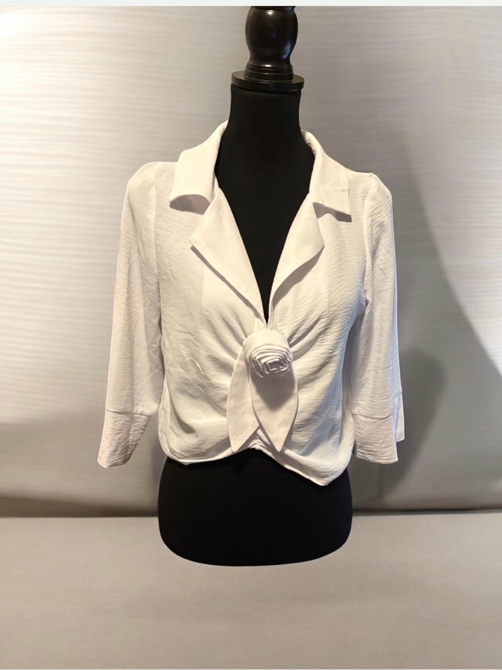Women's White Tie-Front Blazer with Rosette Detail